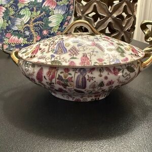 Charming Floral Porcelain sugar bowl with gold accents